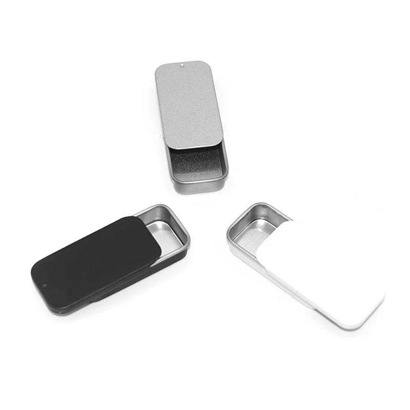 Metal Rectangular Empty Mini Tin Box Tinplate Push Candy Pill Cases Bins Jar Hinged Containers Small Organizer Storage Box