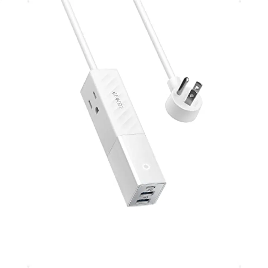 

Anker 511 Power Strip with USB C for Travel 2 Outlets 3USB Ports 5ft Soft Extension Cord 30W Power Delivery iphone16 15 Protabl