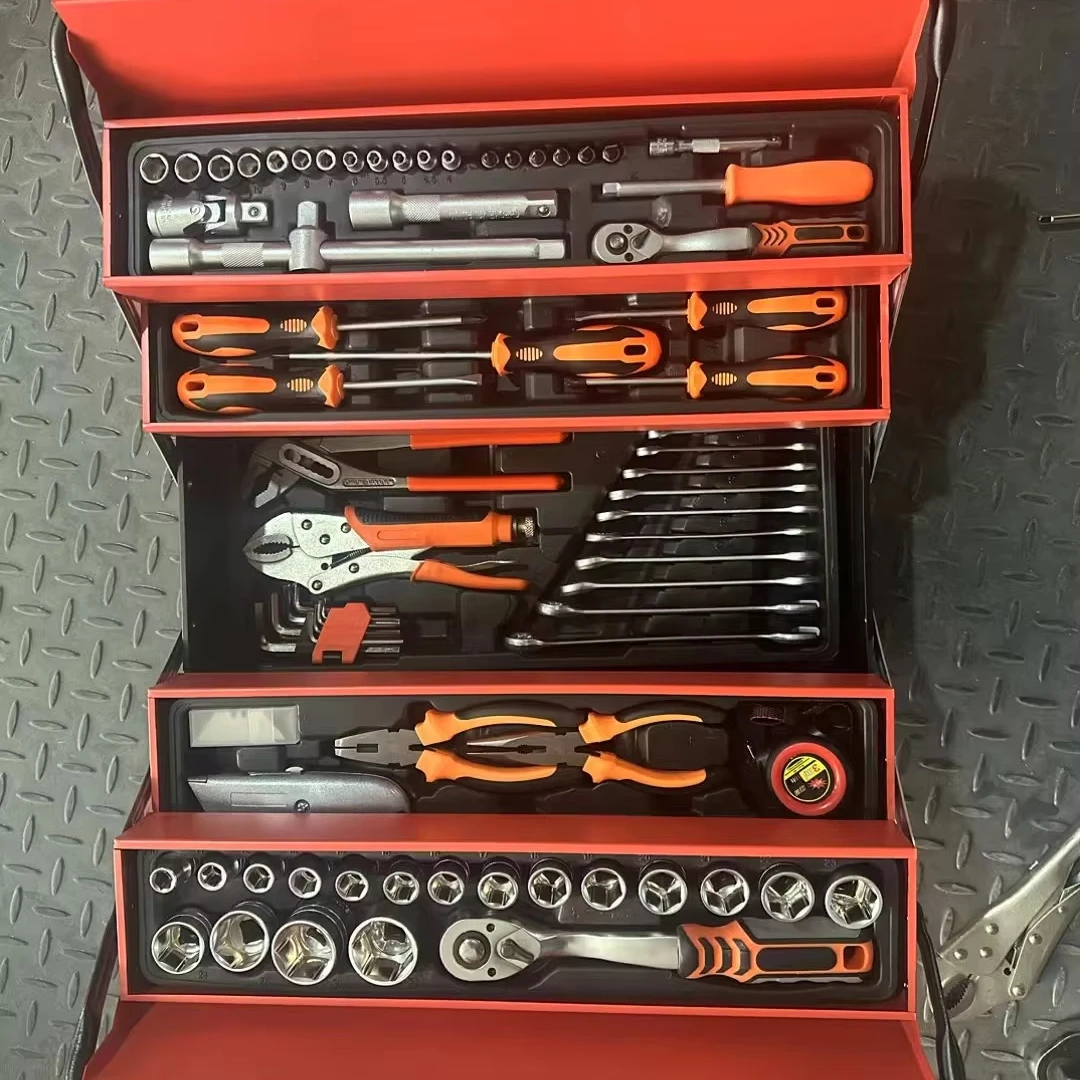 85-Piece Auto Repair Tool Set Folding Three-Layer Hardware Pliers Sleeve Chrome Vanadium Steel Case Home Mechanical Repair