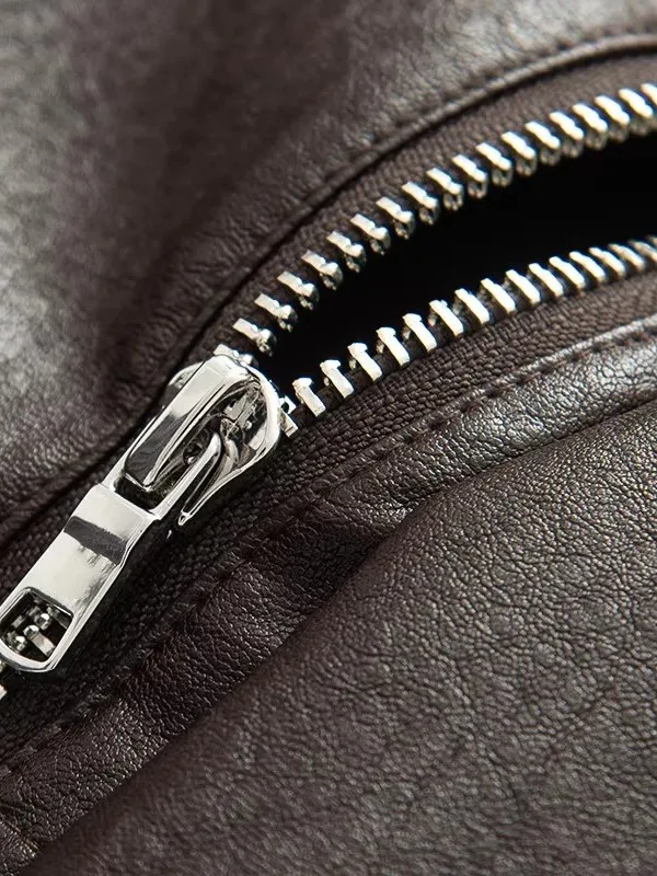 معطف نسائي من جلد البولي يوريثان من Ele Retro للخريف متعدد الاستخدامات وياقة متوسطة الطول للتنقل بقصة عادية طويلة...