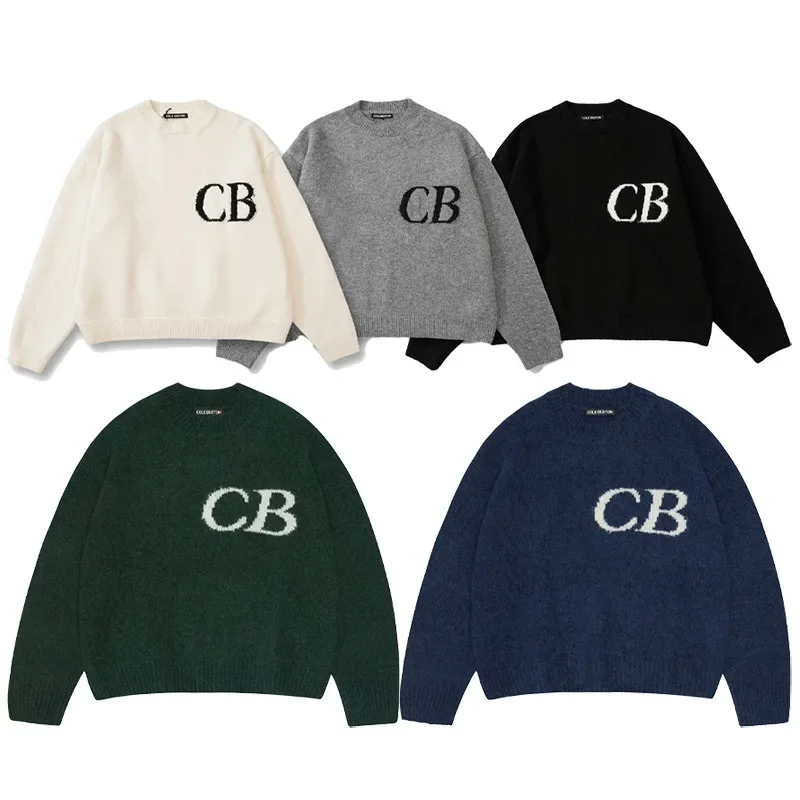 Sudadera Y2K de Calidad con Letras Simples CB para Parejas, Sudadera Holgada con Capucha y Cuello Redondo para Mujer, Prenda de Punto Informal para Parejas