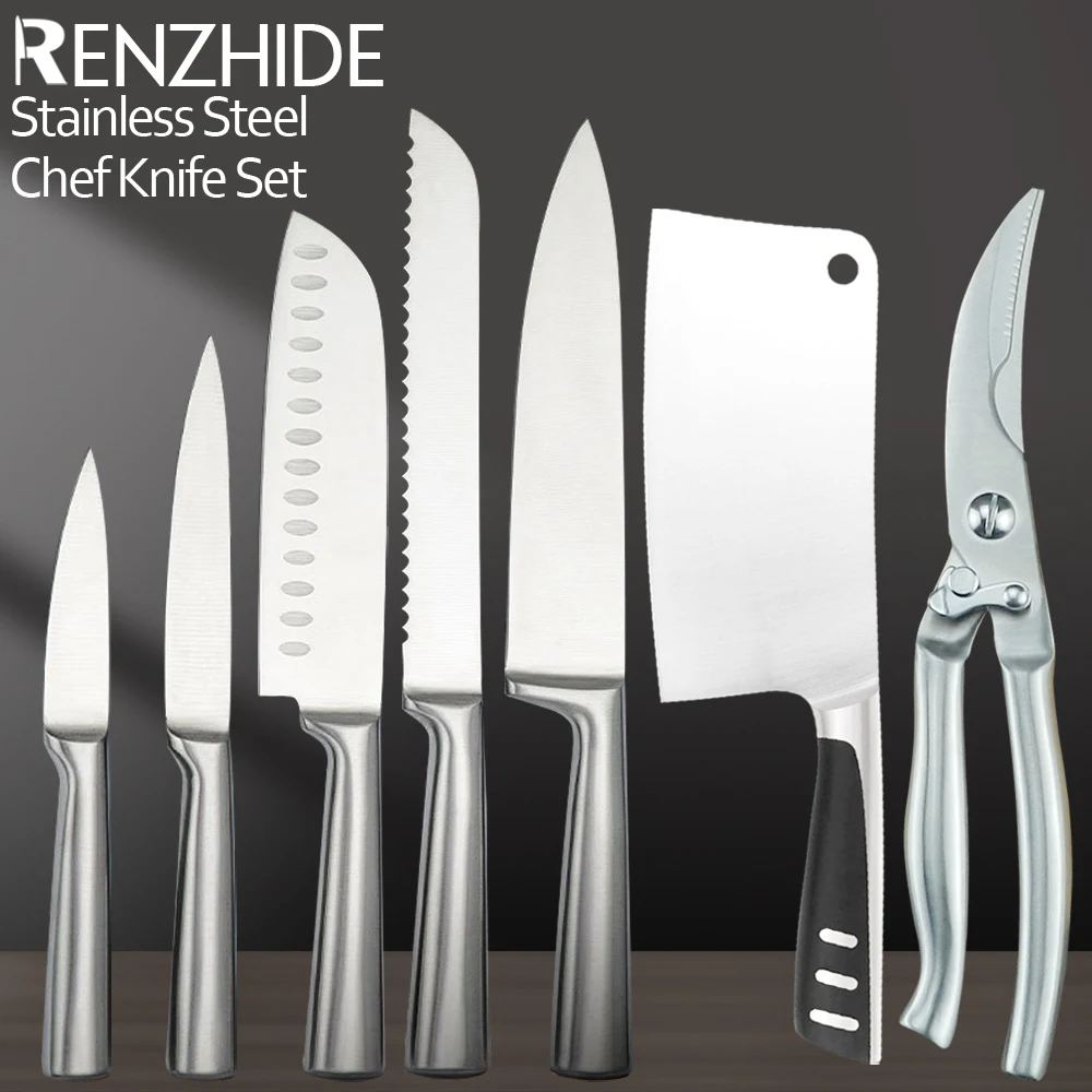 

RZD Kitchen Accessories Set Stainless Steel 7cr17 Chef Knives Chopping Meat Cleaver Chicken Bone Scissor Japanese Style Knife