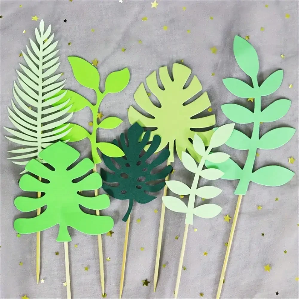 14 Pieces Tropical Leaf Cake Inserts For Jungle Theme Birthday Party, Wedding, Home Gathering Decoration