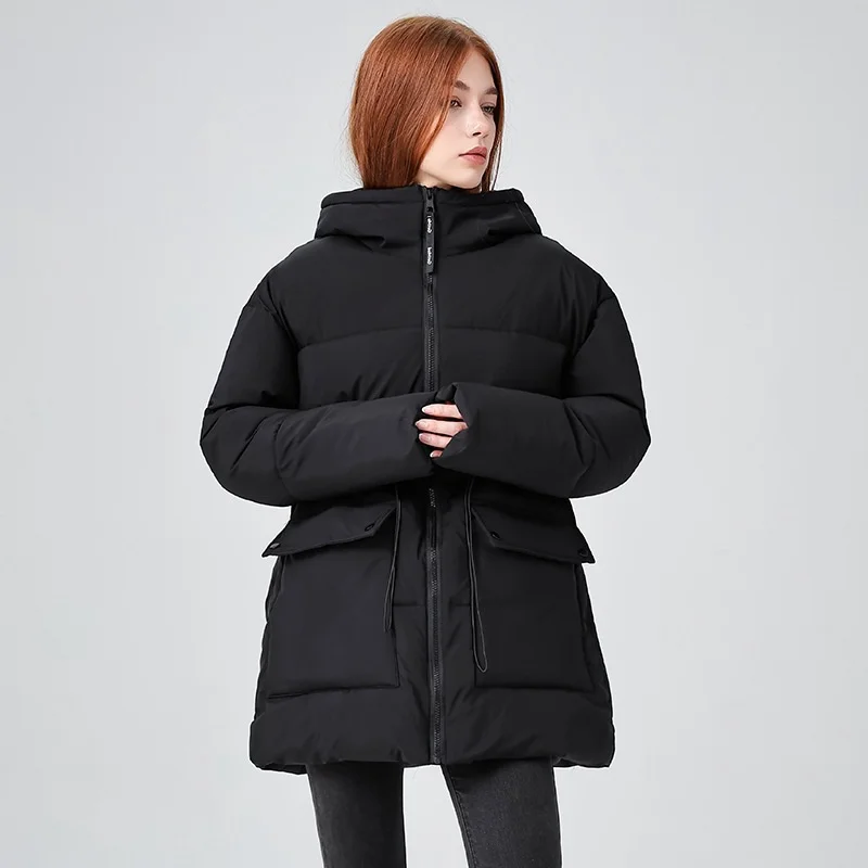 

Парки в стиле сафари, женская зимняя куртка на хлопковой подкладке, теплые пальто, утепленная повседневная свободная верхняя одежда с капюшоном и большим карманом на шнурке