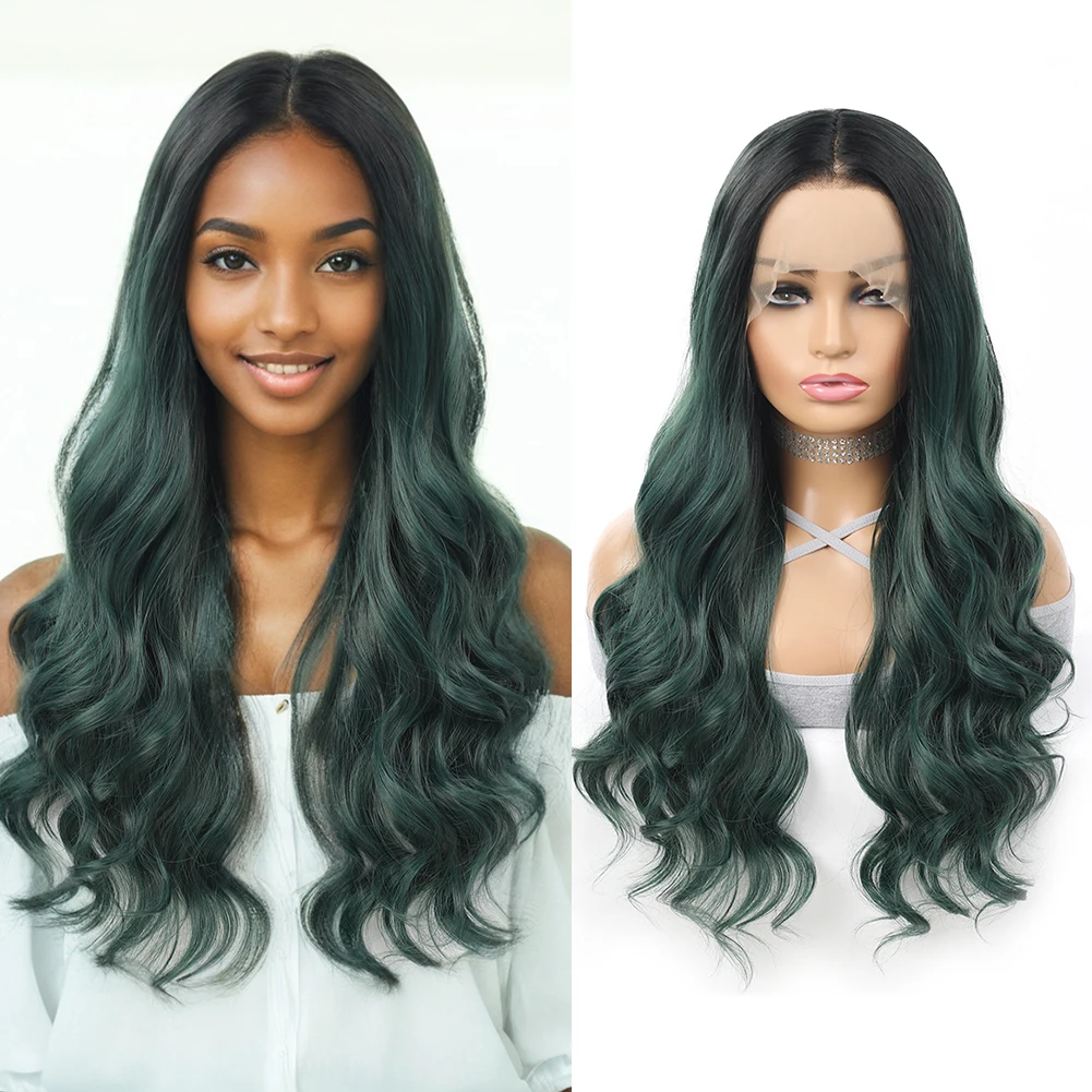 

Синтетический парик фронта шнурка, янтарно-серый, зеленый, 13x4, объемная волна, кружевной фронтальный парик для чернокожих женщин, парик шнурка 26 дюймов