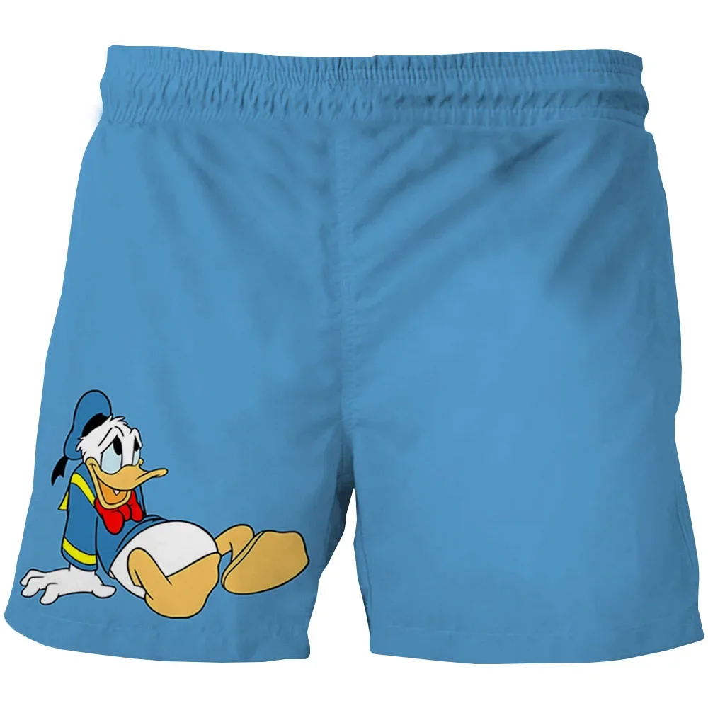 Calção de pato Donald masculino, estampado Disney 3D, roupa de praia havaiana, nova moda, verão