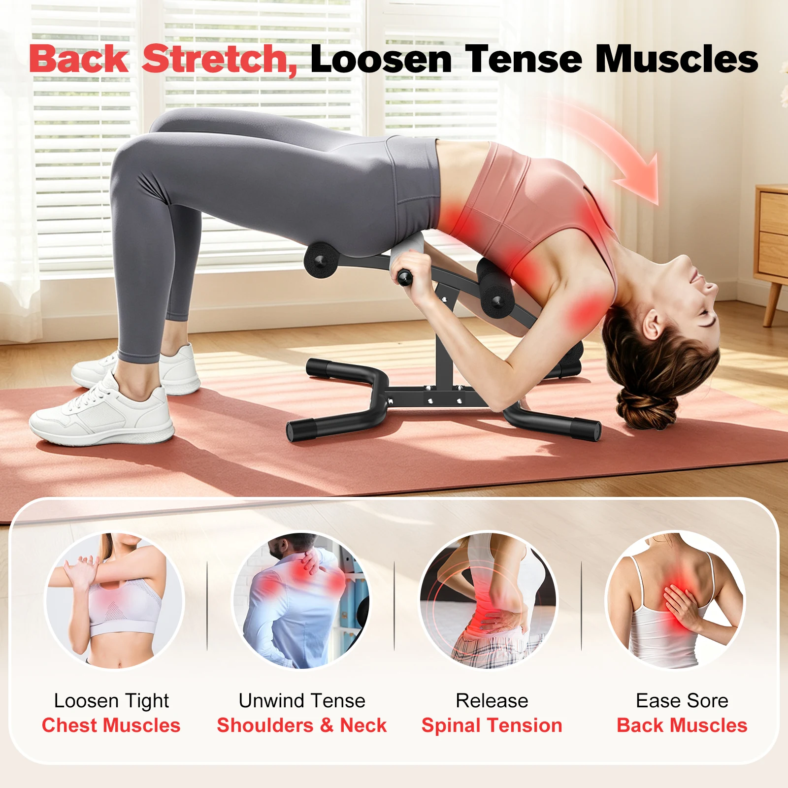 Mini Inversion Table Back Stretcher, Multifunctional Spine Lumbar Back Stretching Device, Home Yoga Inversion Bench for Back Pain Relief, Muscle Relaxation & Core Workout
