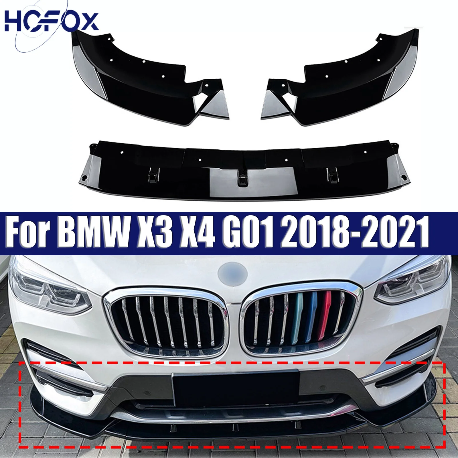 

For BMW X3 X4 G01 2018-2021 Lower Splitter Diffuser Spoiler Kits Car Front Bumper Canard Lip