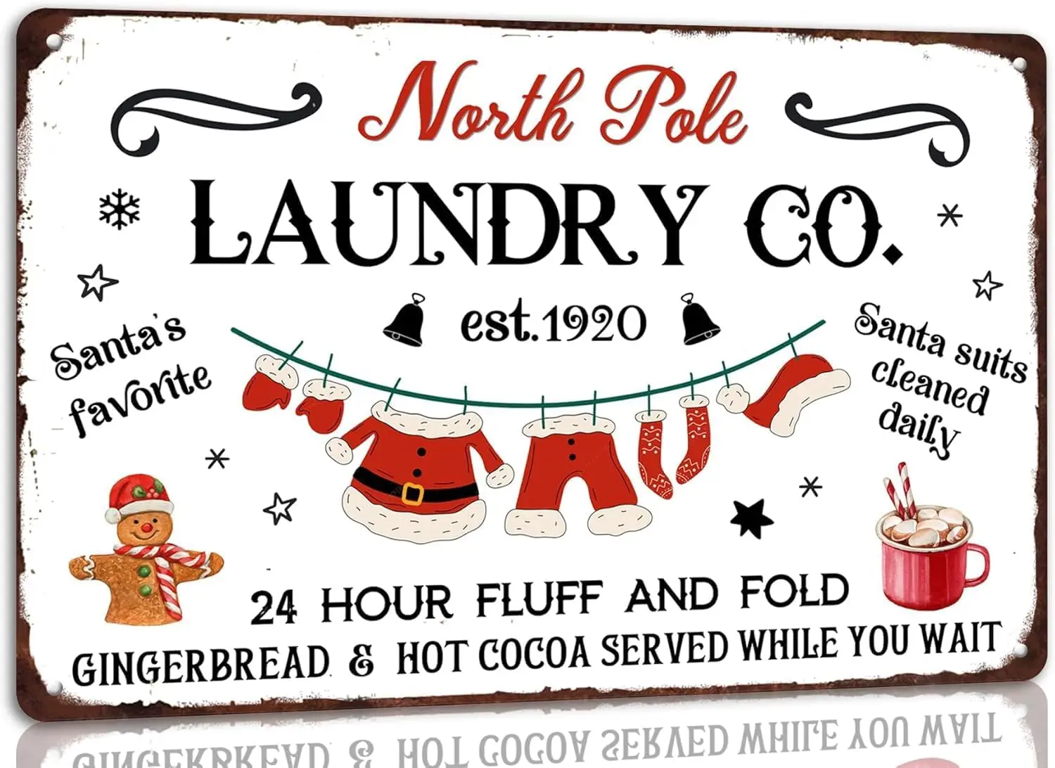 North Pole Laundry Co Retro Christmas Metal Tin Sign for Kitchen Cafe Bar Home Farmhouse Winter Decor Vintage Wall Art Chri sign