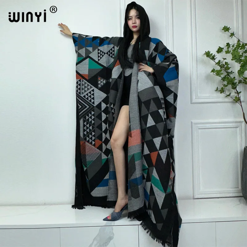 WINYI new Winter dress outfits Women high quality Coat Loose Thick Warm Female kaftan Coats poncho dress Hooded mop coat Abaya