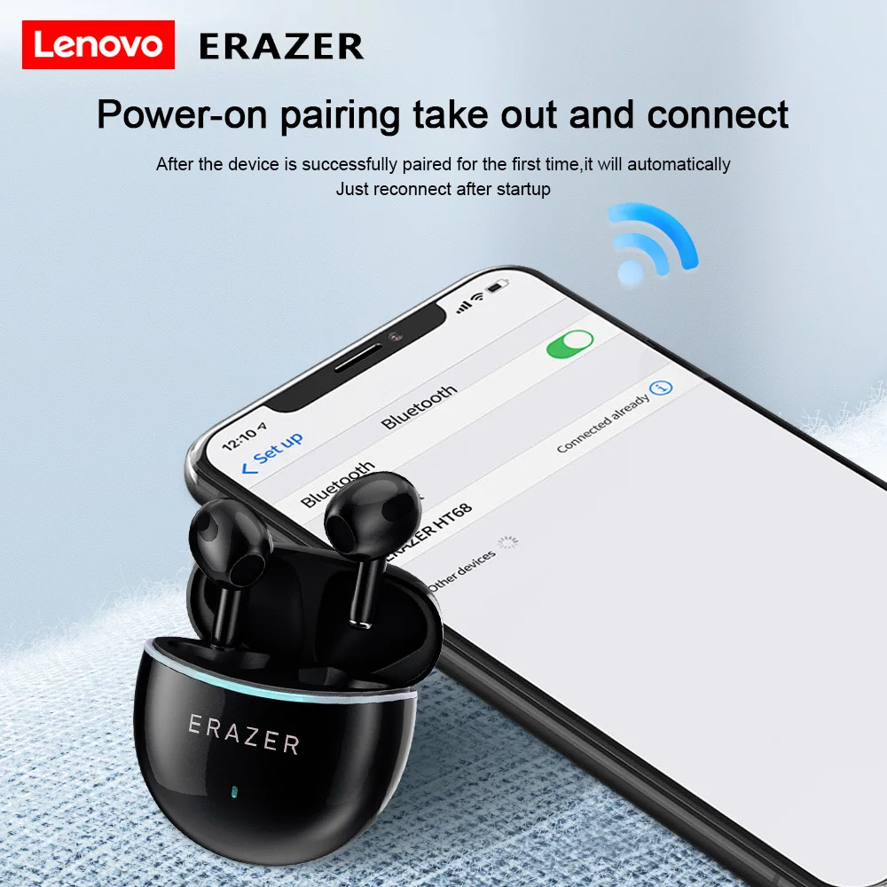 سماعات لينوفو إيكولوجي إيرازر HT68 نصف داخل الأذن بلوتوث 2025 رياضية لاسلكية جديدة عالية الجودة للحد من الضوضاء للطلاب