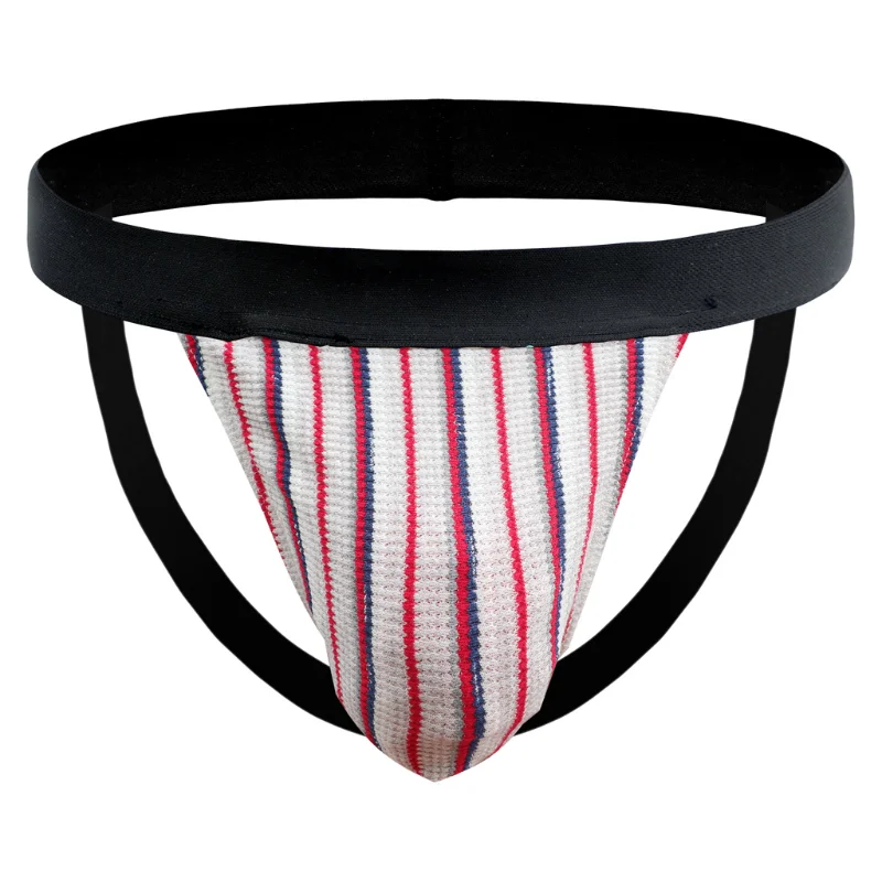 Men Sexy Underwear Color Striped Jockstrap Briefs  Wide Rubber Band Panties Backless Jockstrap String Low Waist Pouch Underpants