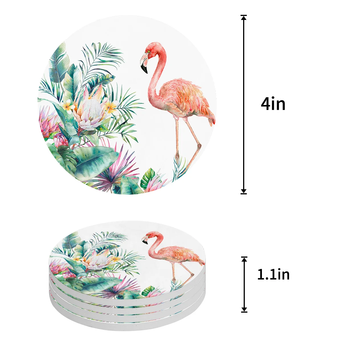 Flamingo Turtle Leaf Tropical Plant Coasters Ceramic Set Round Absorbent Drink Coaster Coffee Tea Cup Placemats Table Mat