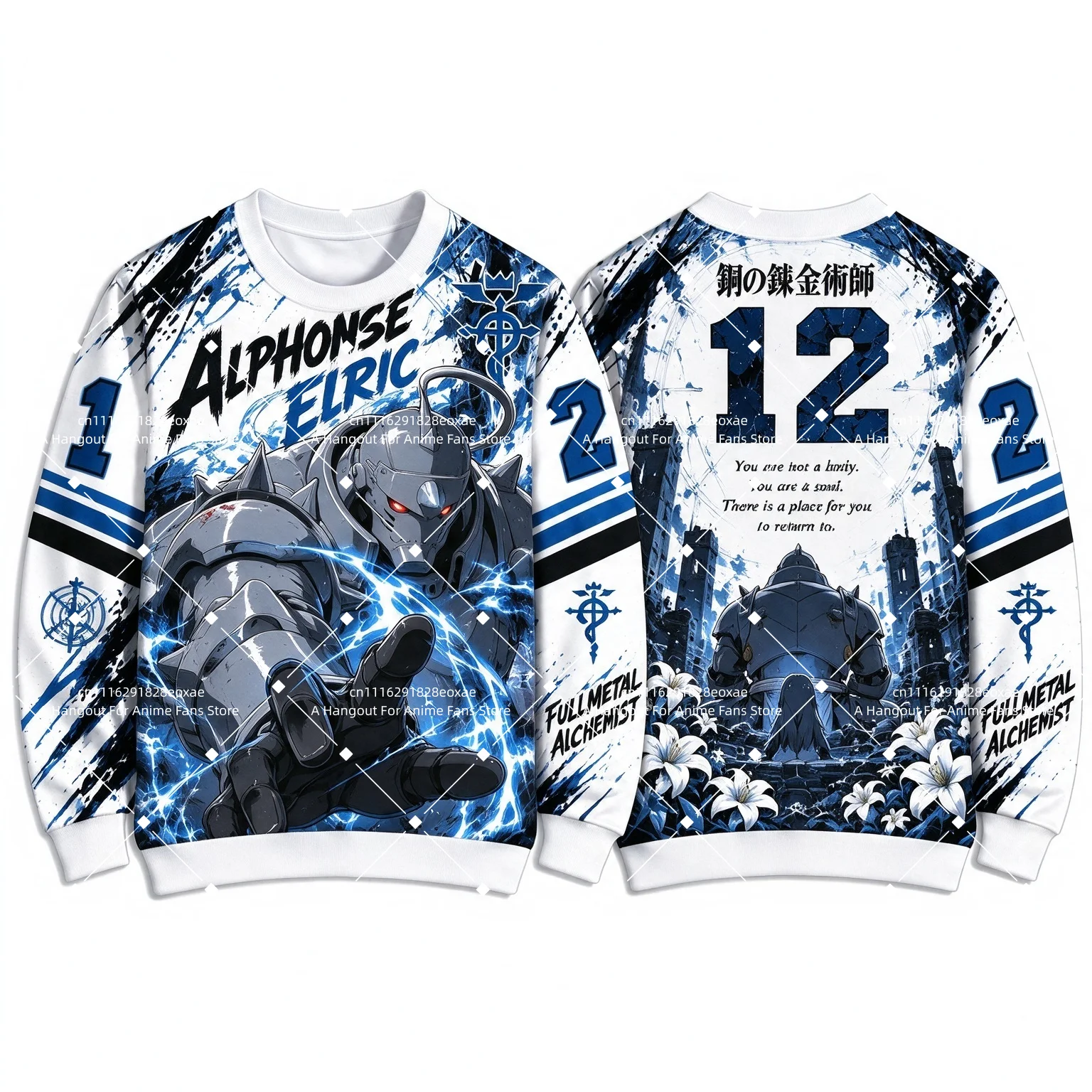 2026 New Hot Fullmetal Alchemist Anime Style Crew Neck Long Sleeve Sweatshirt No Hood Family Matching Outfit Parent Kid Tops