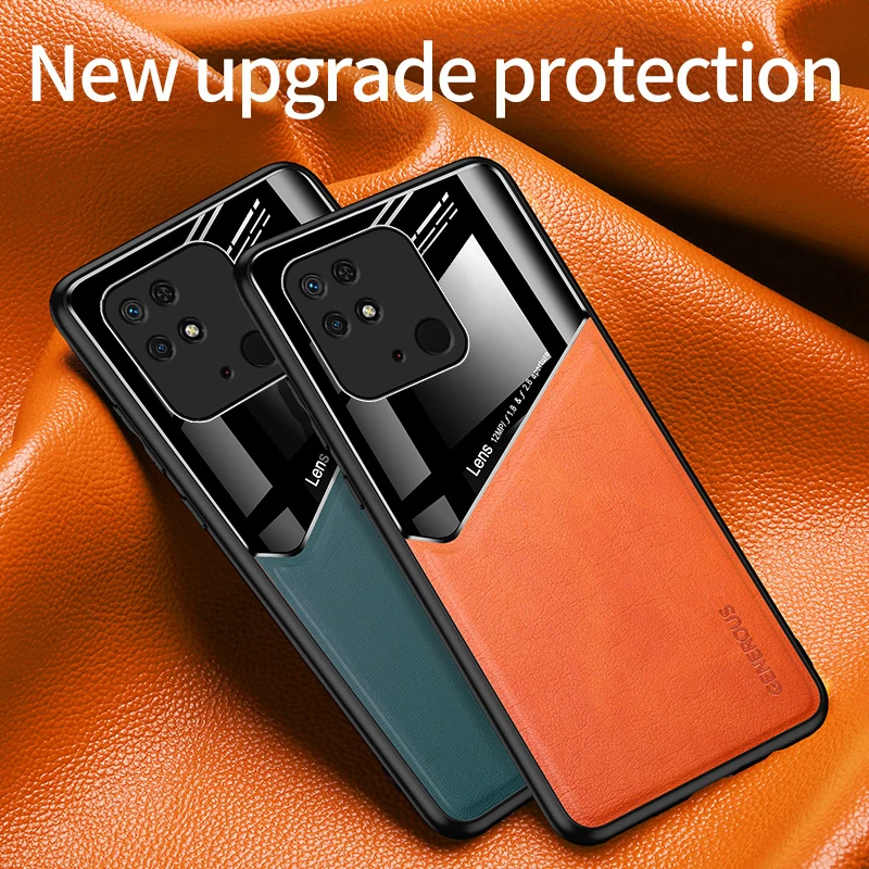 For Redmi 10C Case PU Leather Glossy PC Back Cover Soft Frame Shockproof Phone Case for Xiaomi Redmi 10C