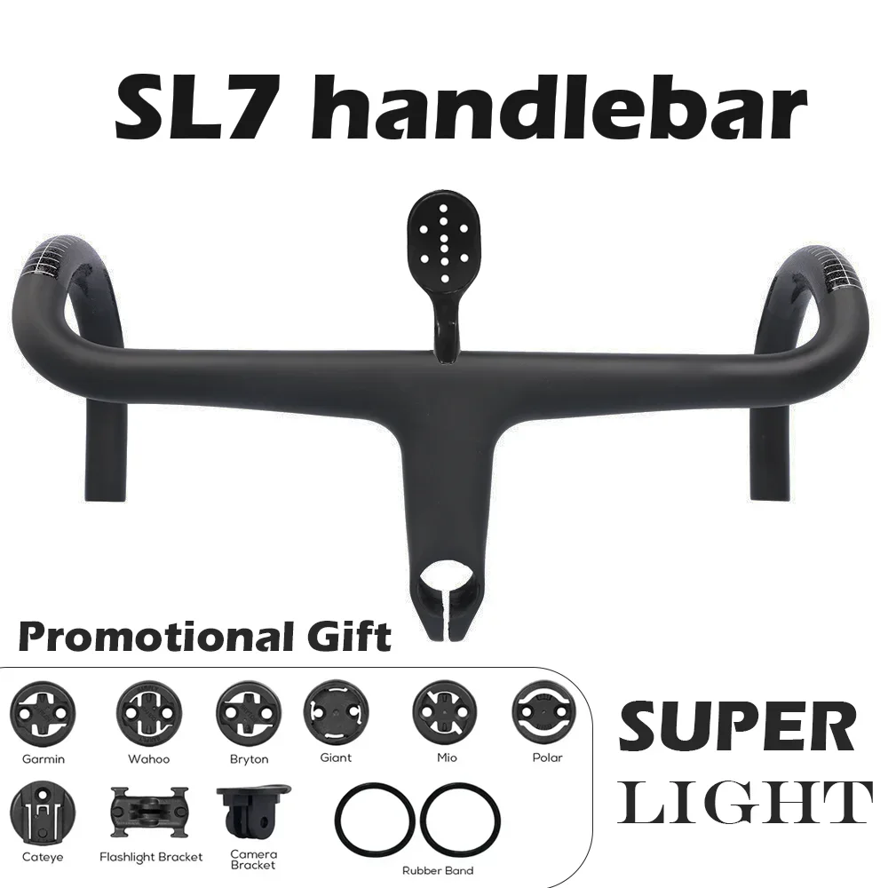 SL7 Carbon Fibre Road Handlebar Ultra-lightweight T1000 Carbon Fibre Drop Handlebar with Integrated Mount for Cycle Computer