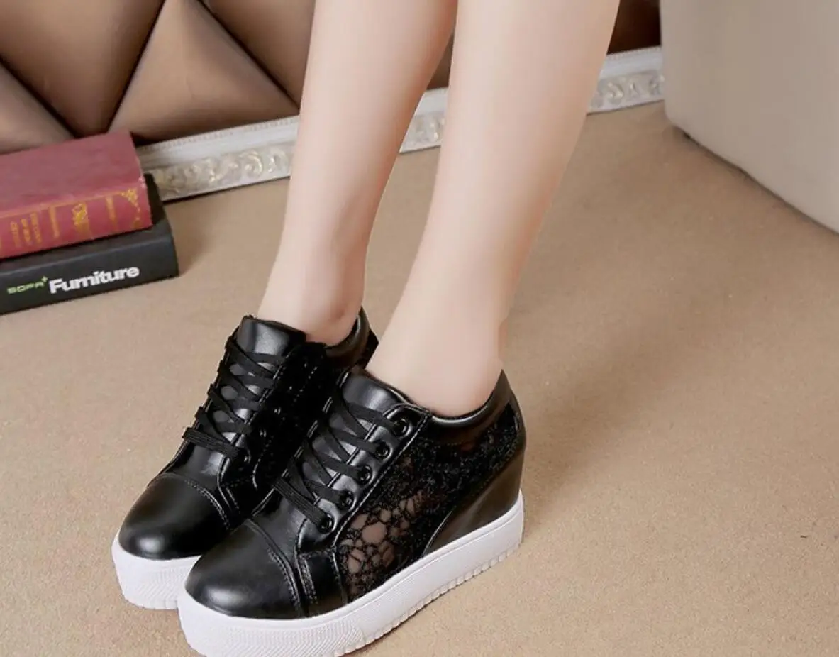 New Sexy Women Shoes High heels Black White lace Women Sneakers For Women Outdoor Sports New autumn Female Sneake Large size