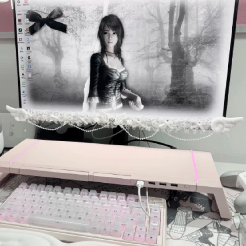 

Cute Bow Display Screen Sticker Custom Lace Angel Computer Decoration Display Screen Lace Accessories Need To Indicate Size