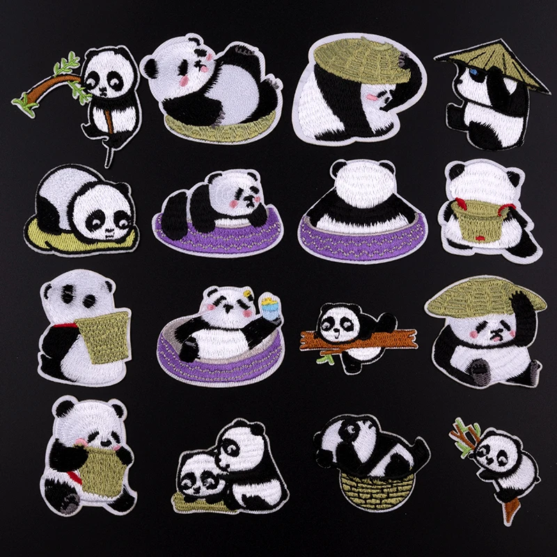 Funny Cute Panda Embroidery Iron on Patches For Clothing Animal Applique DIY Child Clothing Toy Gift Box Accessories Badge