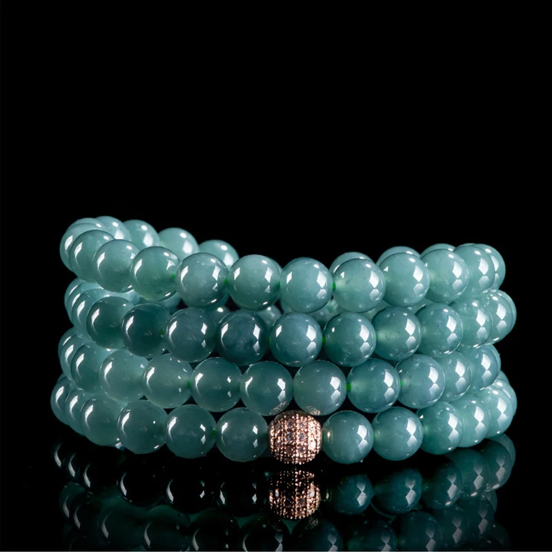 Simple Exquisite Ice Jade Jumper Chain Ladies Gift Myanmar A-goods Jadeite Blue Water Jade Beads Necklace Three Circles Bracelet