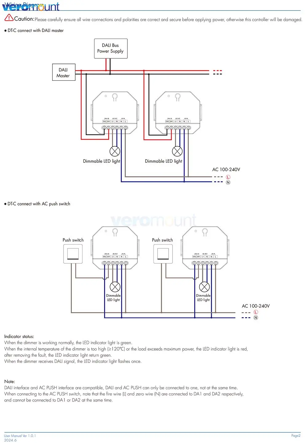 Skydance 150-360W 100-240V AC Triac DALI Dimmer DT-C (DT4) Push Switch Dimming Trailing Edge for Single Color Dimmable LED Lamps - view 5
