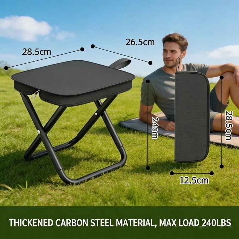 

Складной портативный стул для кемпинга, рыбалки, походов, путешествий, пикников и пляжа с ручкой и молнией