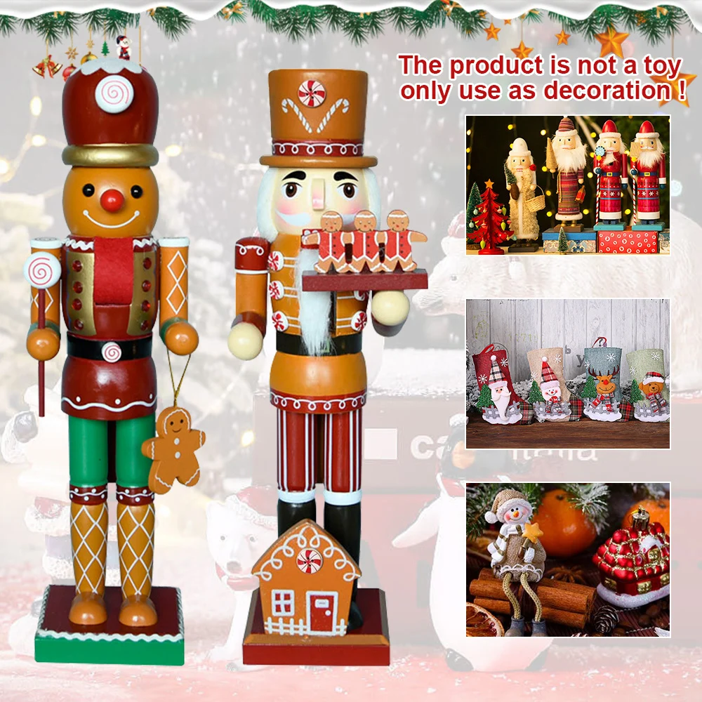 35cm Christmas Nutcracker Chef Series Wooden Nutcracker Ornament Gingerbread Man Soldier Handcraft Doll Home Desktop Decoration