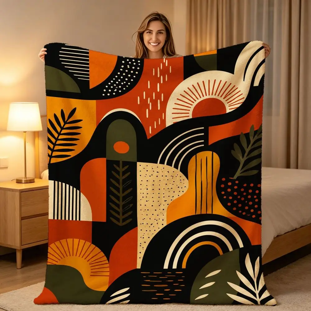 Mid century modern abstract throw blanket retro sun arch plant geometric decorative cover for couch bedroom travel camping