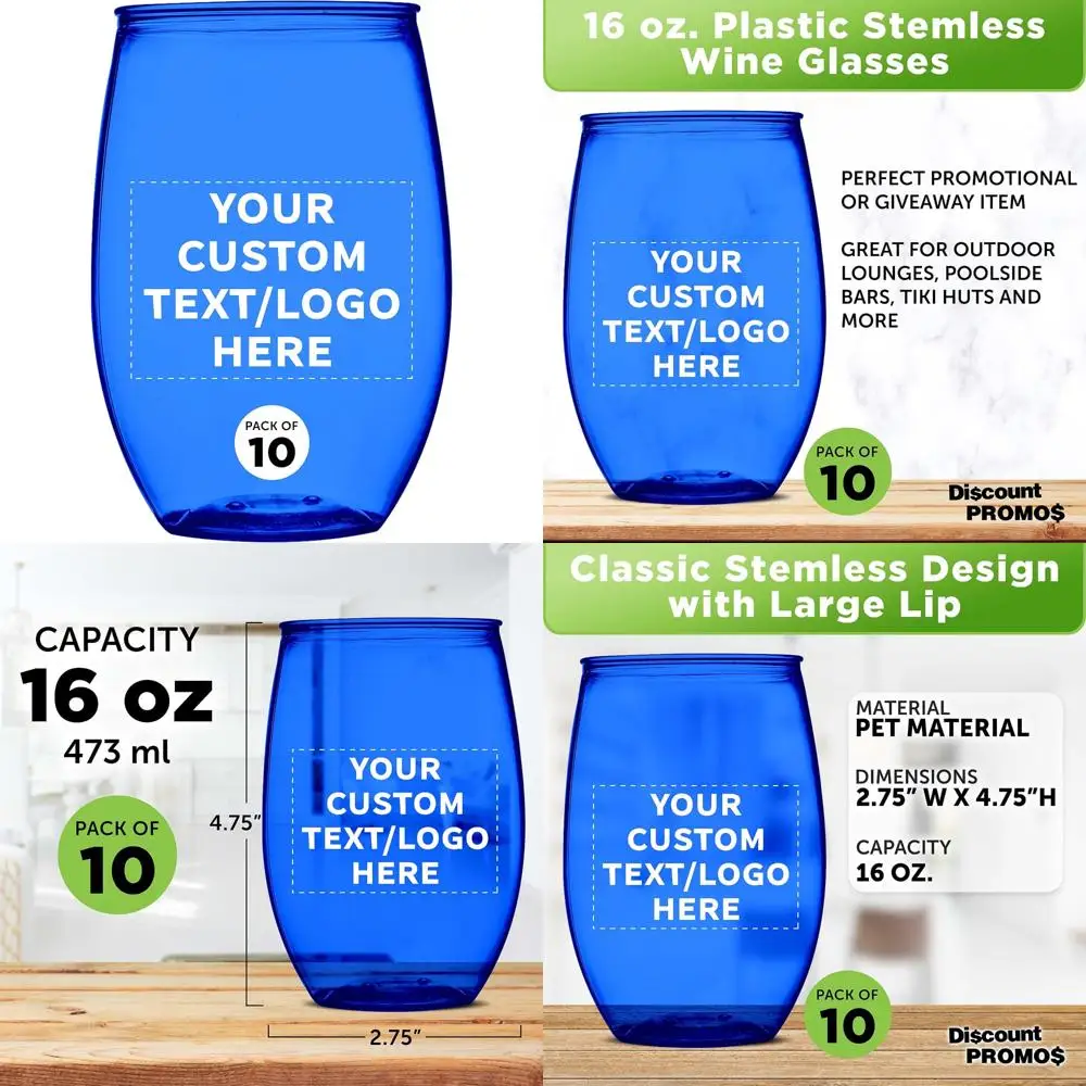 

Bulk Personalized 16 oz Stemless Wine Glasses Set of 10 - BPA Free, Ideal for Outdoor Lounges, Poolside Parties, and Picnics
