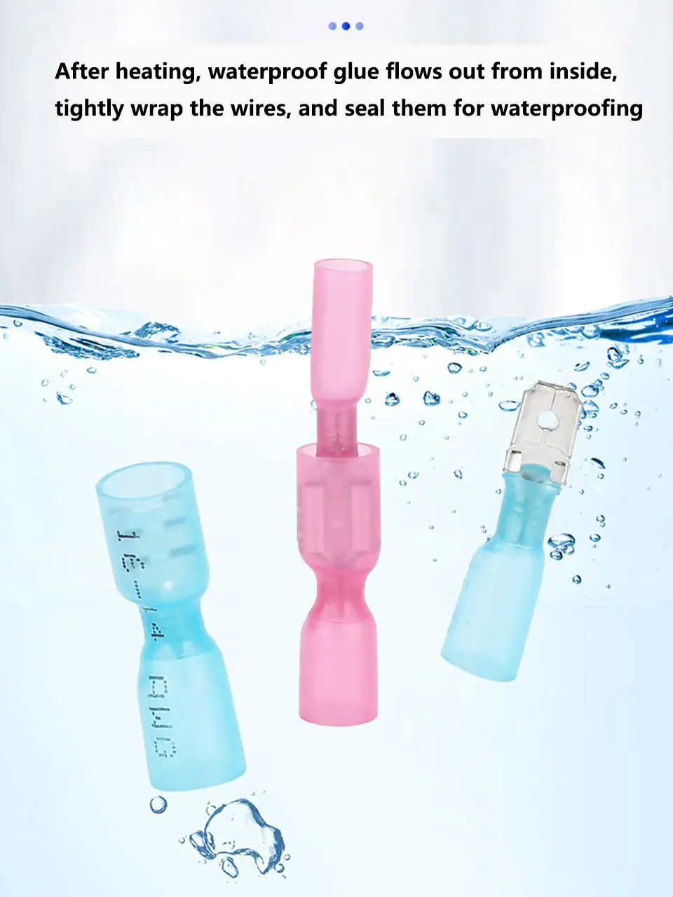 50 Stück Wärmeschrumpf-Isolierte Flachsteckverbinder Männlich-Weiblich Kabelverbinder-Set Schnellverbindungs-Kabelklemmen Wasserdicht – Detail 3