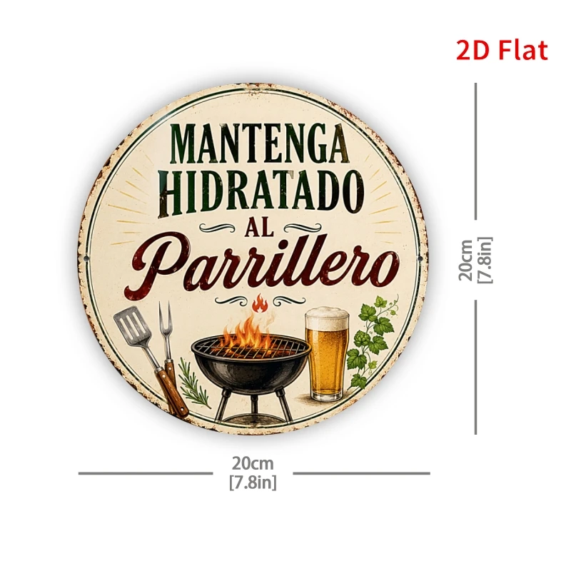 2D Flat Decorative Sign - [2Dflat], 1pc 7.87X7.87 Inches - Keep Grill Moist Decor Sign, Spanish BBQ Beer Retro Wall Art, Backyar