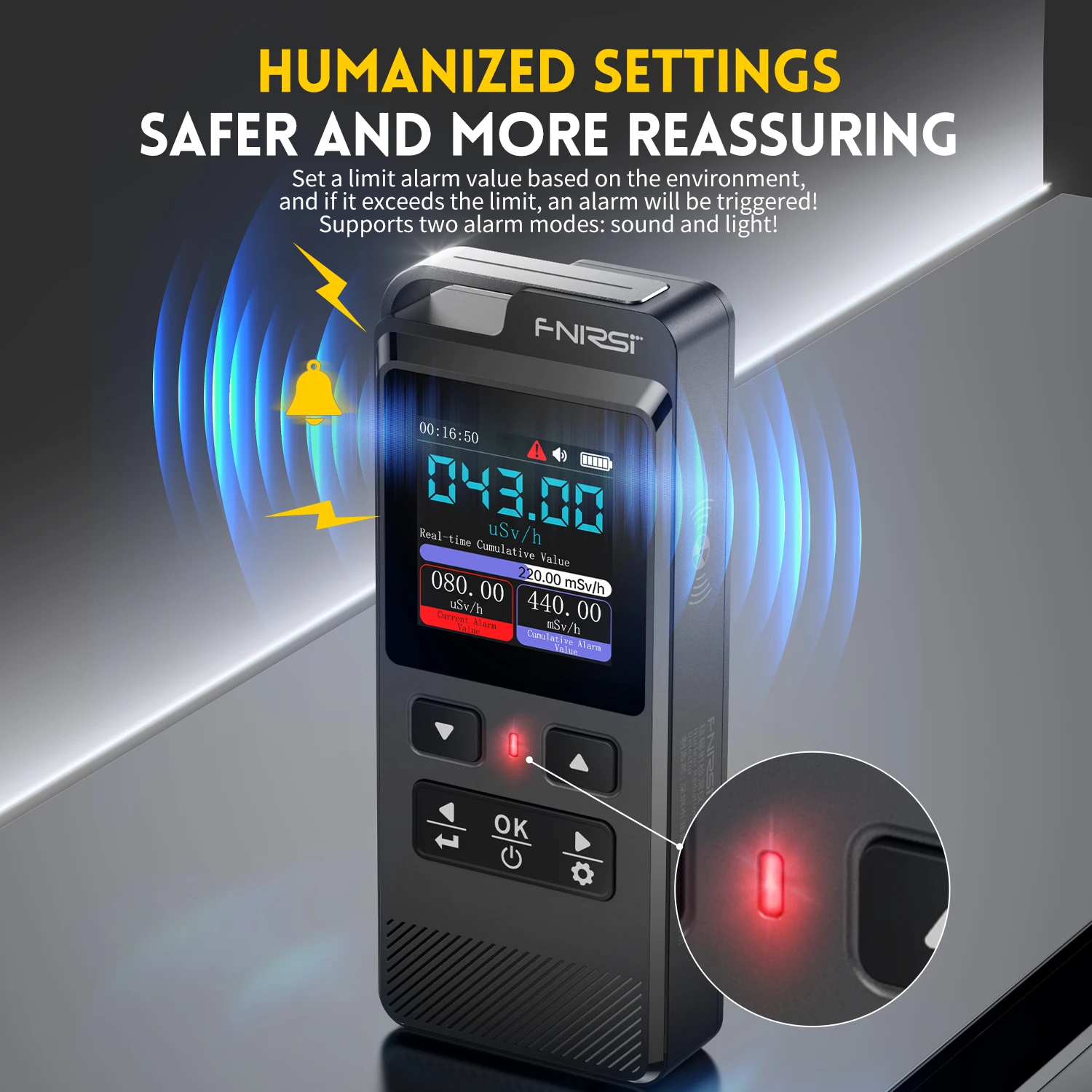 FNIRSI GC-02 Geiger كاشف الإشعاع النووي الأشعة السينية γ-ray β-ray كاشف النشاط الإشعاعي مقياس الجرعات الشخصية القابلة لإعادة الشحن