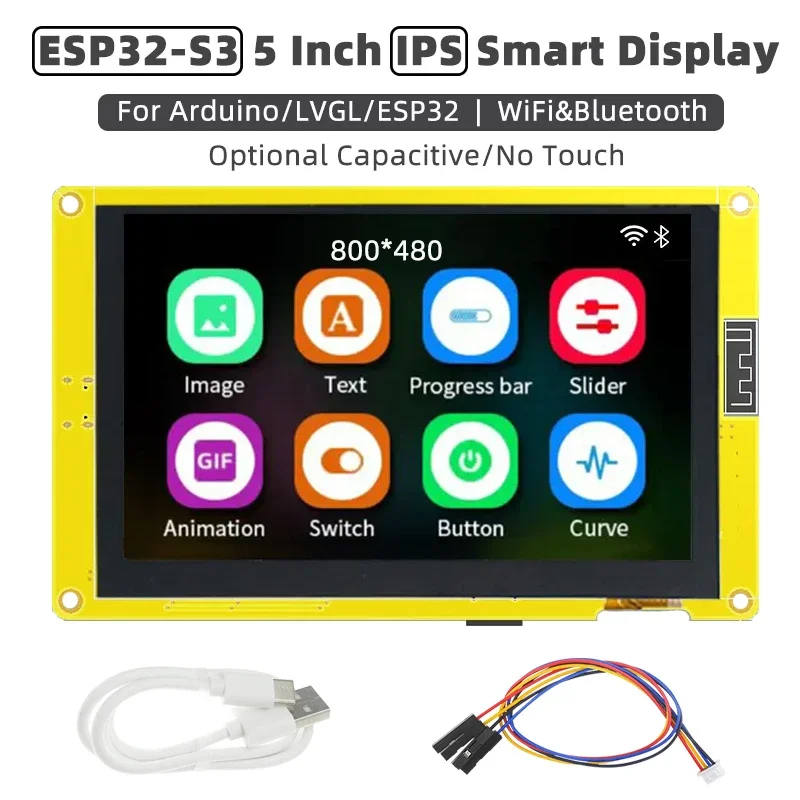 Esp-s3 IPs Smart Display 5 inch TFT for Arduino lvgl esp-32 HMI 8M pSRAM 16m flash WiFi & Bluetooth 800*480 RGB LCD with demo