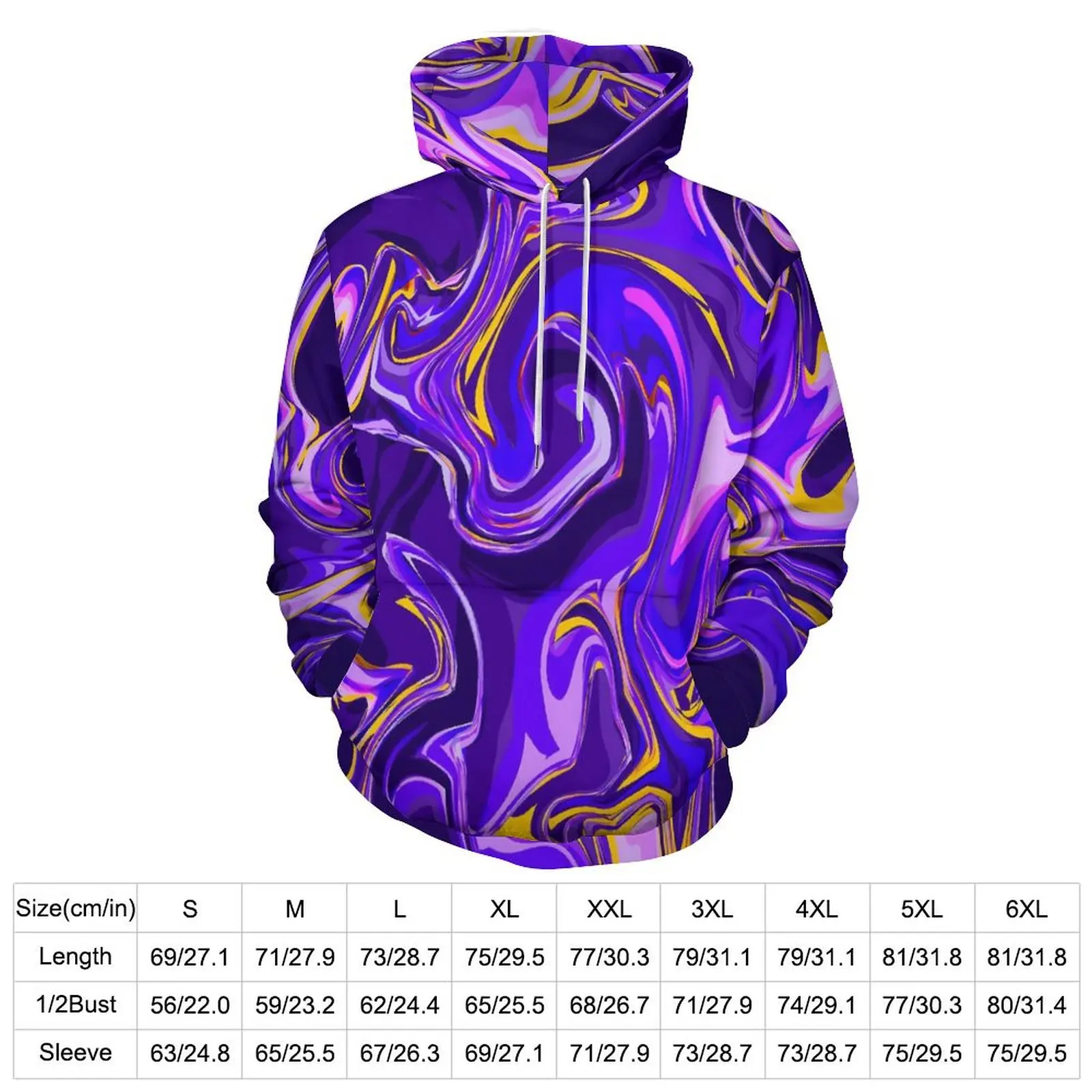 Purple Marble Hoodies Liquid Design Street Style Casual Pullover Hoodie Long-Sleeve Elegant Design Sweatshirts Big Size 4XL 5XL