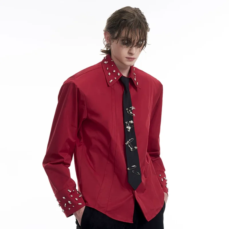 LUZHEN Diamond Long Sleeve Spring Design New 2026 Patchwork Shirts Men's Fashion Solid Color Elegant Shoulder Pad Tops JY8220