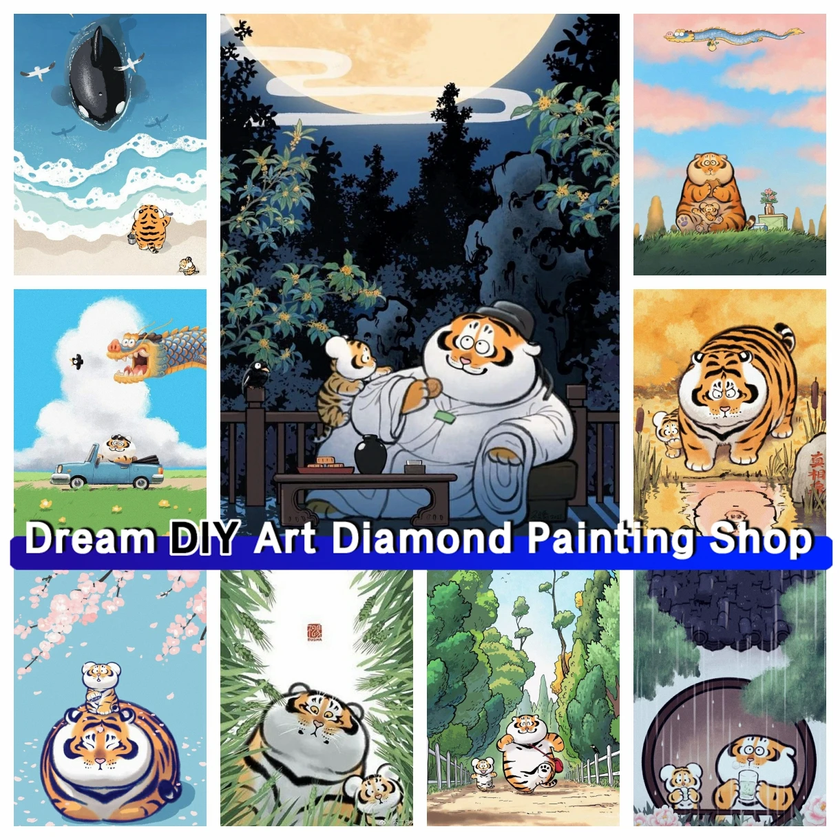 

Cute Fat Tiger Dream DIY Mosaic from diamond painting cute Tiger animal art cross stitch Strass hand embroidery Living culture