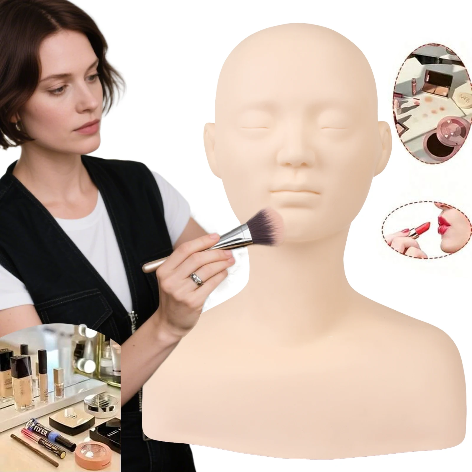 

Professional Soft Makeup Mannequin Head Model With Shoulders For Cosmetology, Facial, Eyelash Extensions,Massage,Makeup Training
