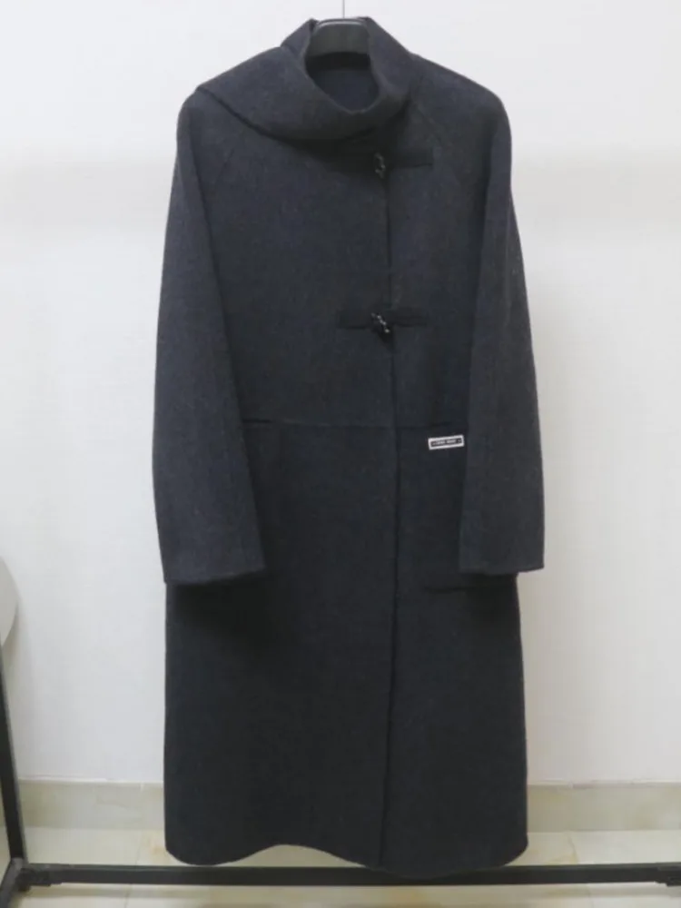 ZMEENNA エレガントな女性のホワイトウールブレンドロングダッフルコート、ユニークなトグルボタンと襟付き、スタイリッシュで暖かい ZM3875