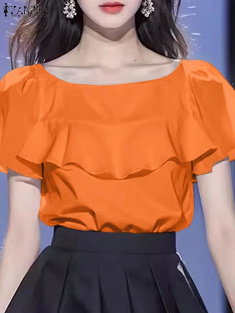 エレガントなブラウスザンゼア 2025 女性韓国フリルラウンドネック夏のパッチワークパーティートップスシャツカジュアルシフォン半袖チュニック