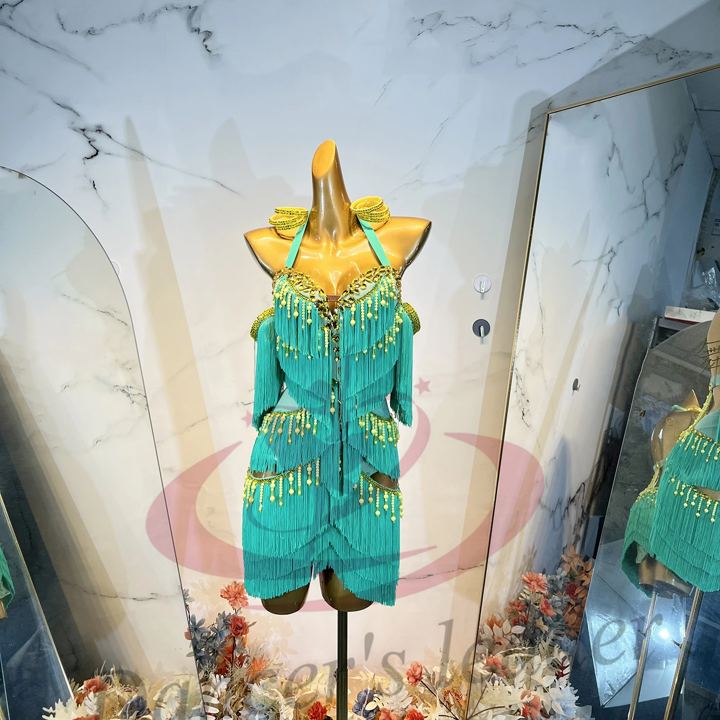 

Платье для латиноамериканских танцев для взрослых и детей, с высококачественной инкрустацией стразами и бисером, с бахромой, для танго, женская одежда