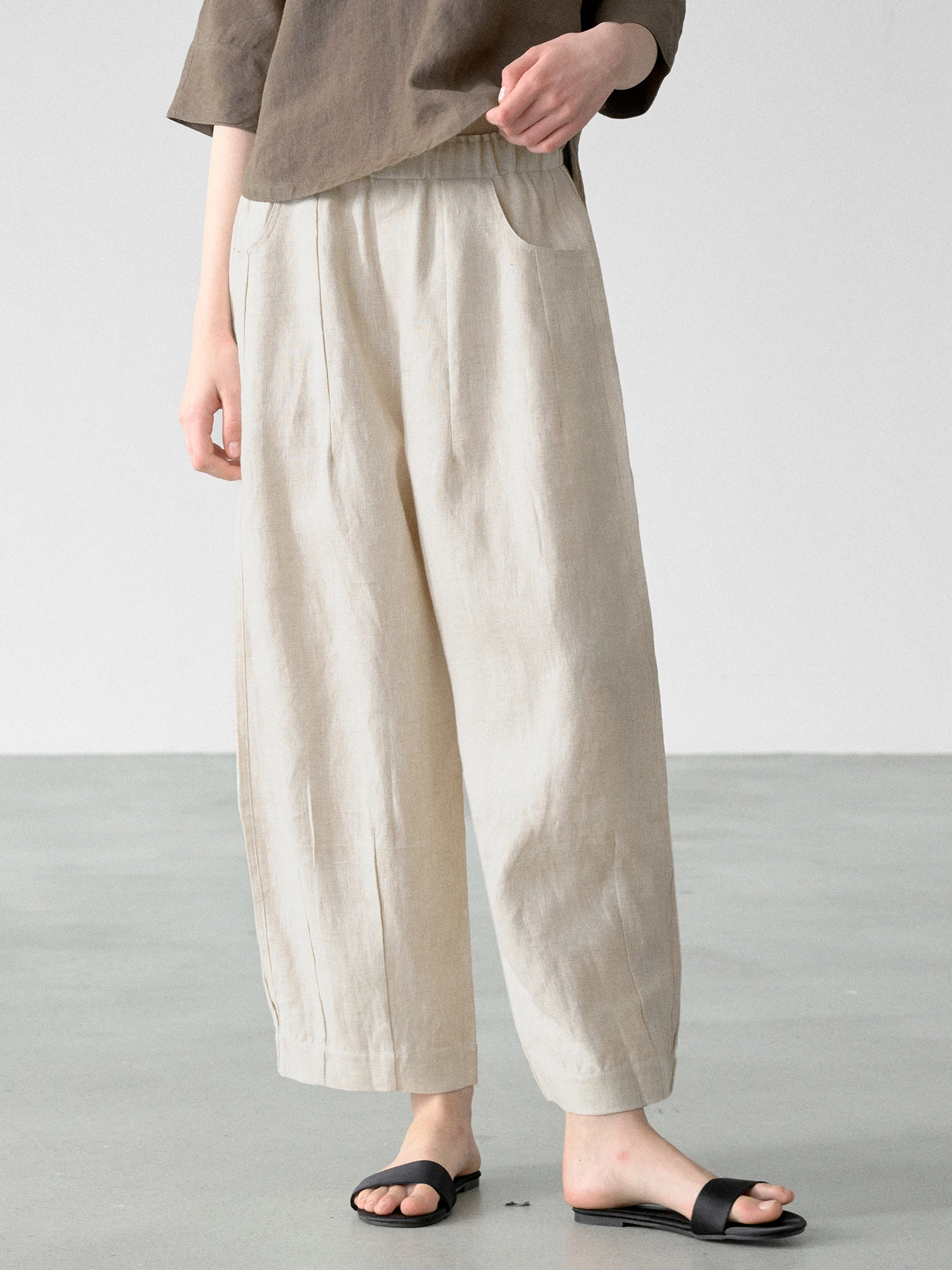 Pure Linen Casual Pants Women's High End Linen Material Breathable Straight Leg Pants Commute Vacation Loose Fit Trousers