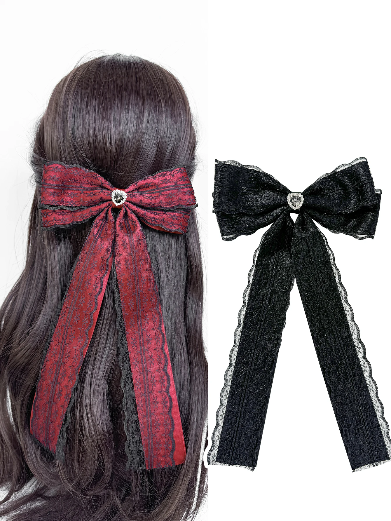 Dark Sweet Cool Feng Shui Diamond Love Lace Bow Hairpin Female Fashion Personality Versatile Headwear Hair Accessories