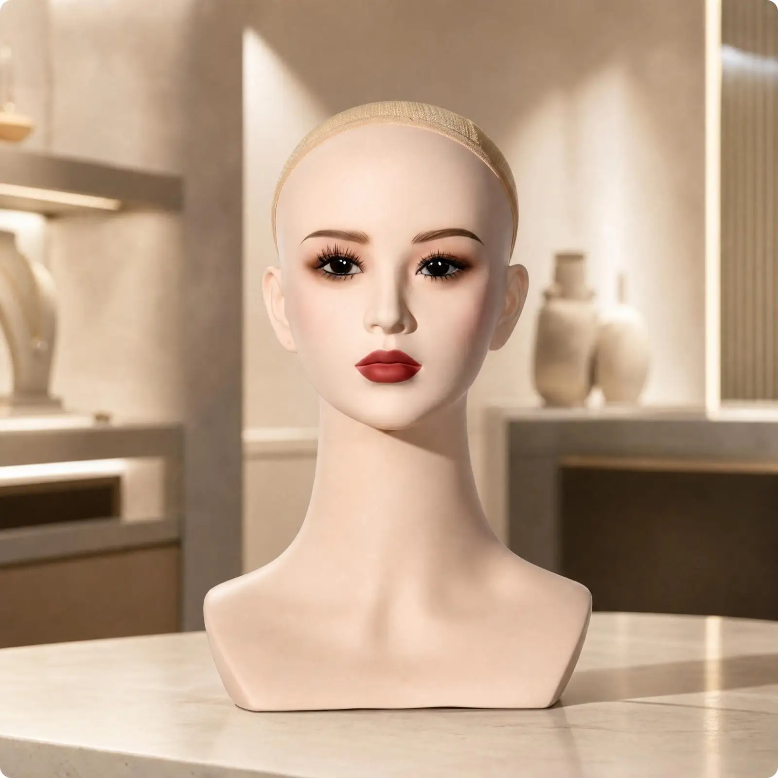 Realistic PVC Mannequin Head for Jewelry Display Necklace Earring Holder Boutique Window Table Stand