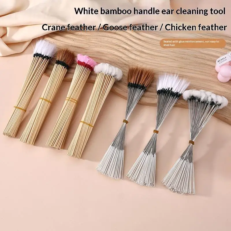 5Pcs Portable Ear Cleaning Tools Kit Non Slip Bamboo Goose Hair Ear Wax Remover for Travel Personal Care