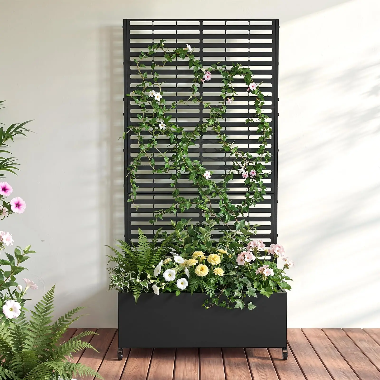 Raised Garden Bed with Trellis, Mobile Planter Box for Patio Privacy | Garden & Privacy Solution, Vertical Growing