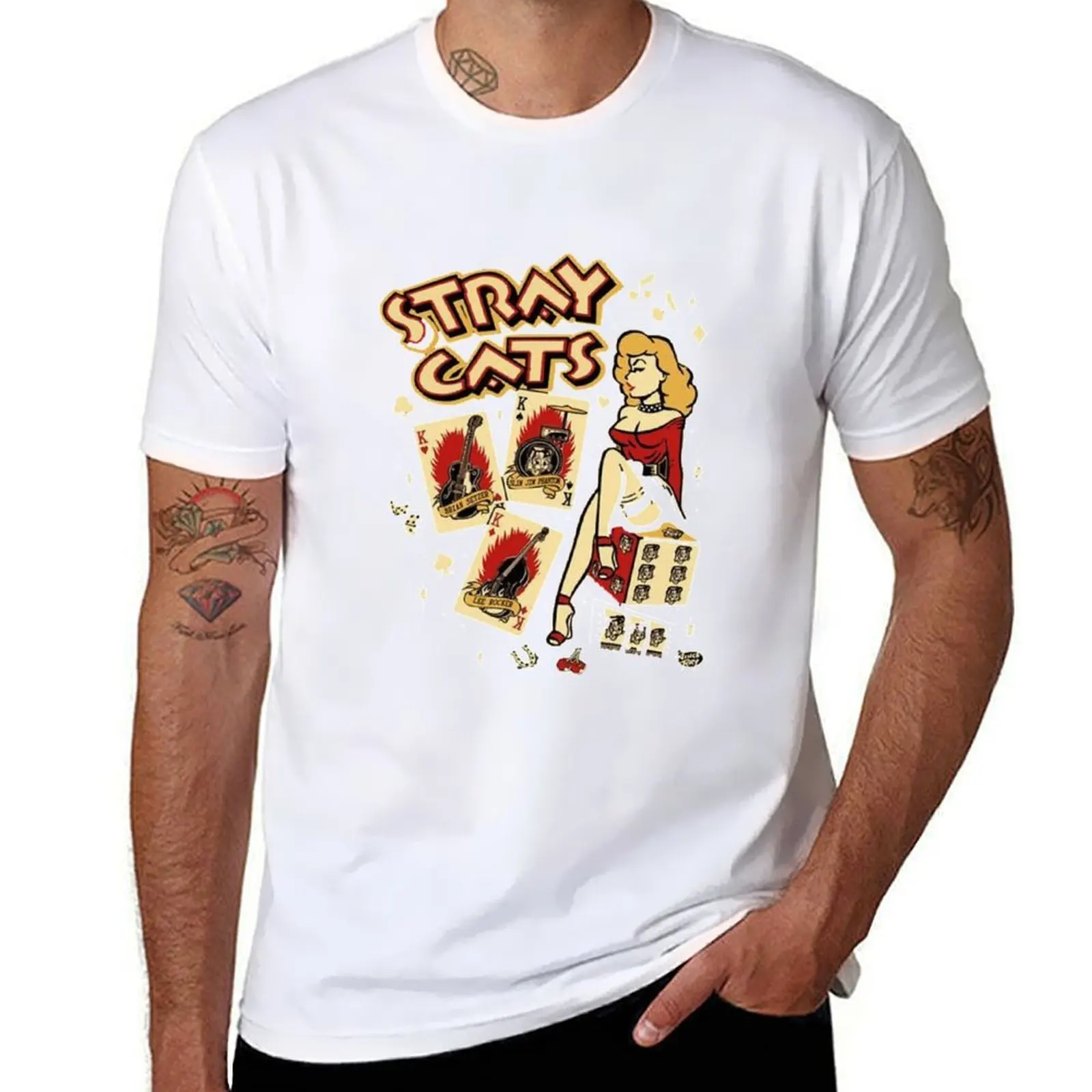 stray cats band rock stray cats T-Shirt man t shirt cotton funny t shirts dark humor T-Shirt