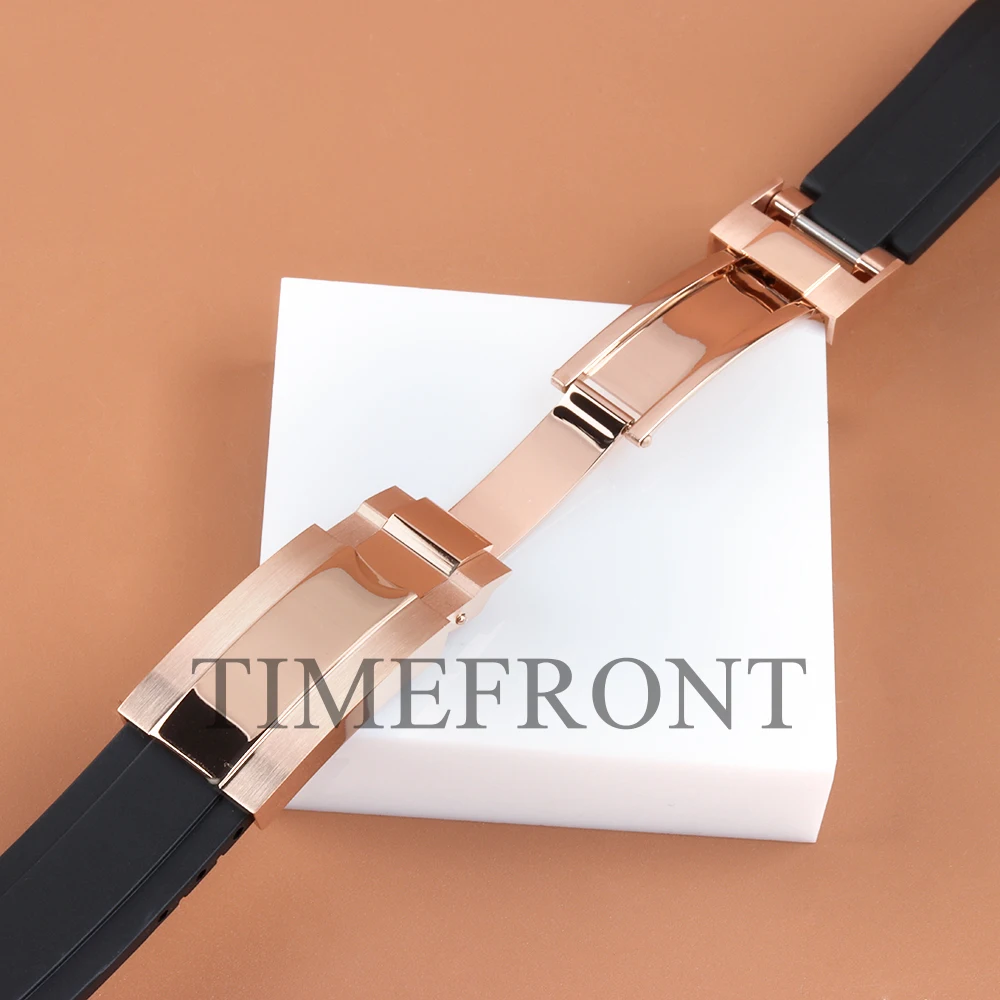 20mm NH35 Gold/Black Silicone Rubber Strap Folding buckle For GMT SUB NH35 NH36 Watch Case 40mm High Quality Rubber Bracelet