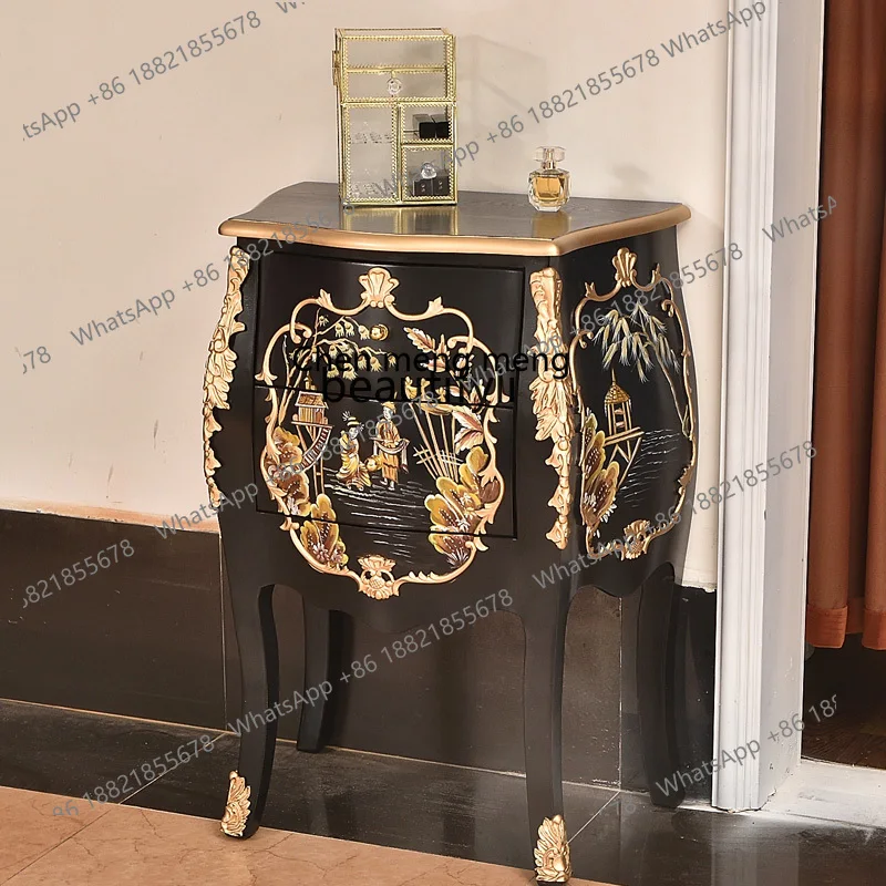 غرفة المعيشة أريكة خشبية صلبة طاولة زاوية خمر بسيطة صغيرة طاولة مستديرة طاولة القهوة خزانة ذات أدراج تخزين السرير H #2