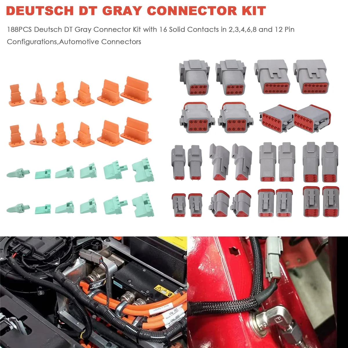 

188PCS Deutsch DT Gray Connector Kit with 16 Solid Contacts in 2,3,4,6,8 and 12 Pin Configurations,Automotive ConnectorsJAS