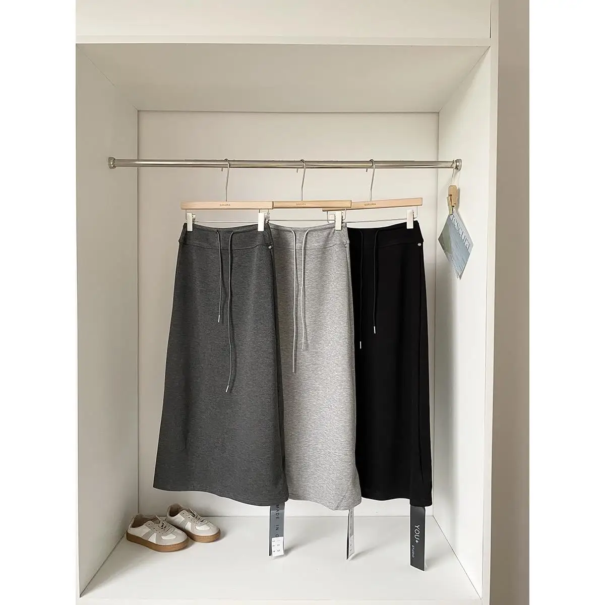 

Korean Sle Simple Versatile Color A-Line Slit Midi Skirt Women's Spring Autumn High Waist Slim Straight Casual Mid-Le...